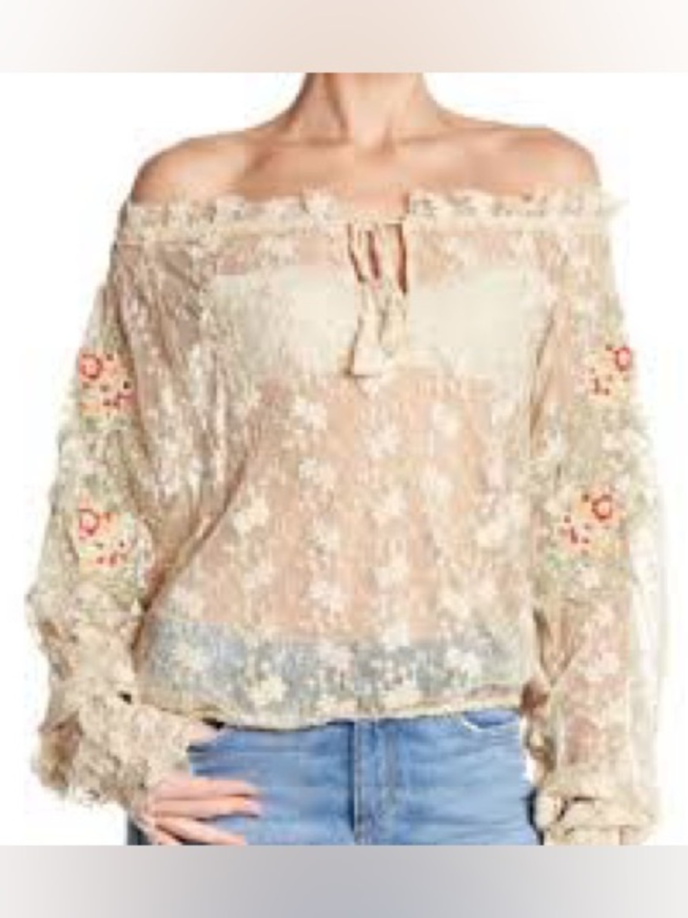 Free People Jubilee Floral Embroidered Sheer Top Sz XS - Picture 3 of 13
